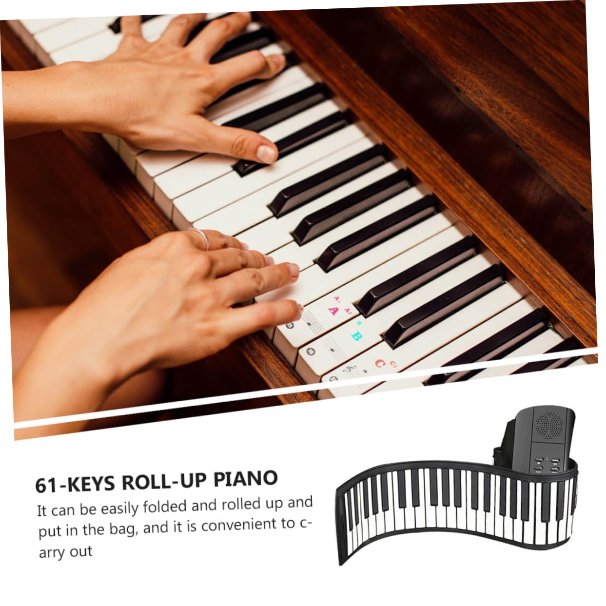Pianoforte Elettronico Arrotolabile Pieghevole 61 Tasti in Silicone | Nero e Bianco, Portatile e Facile da Riporre, Sensazione Comoda al Tatto