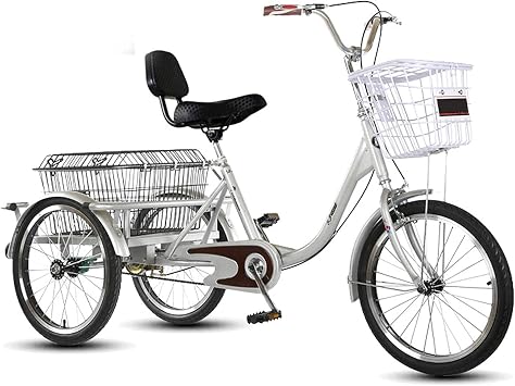 Pedal Adult Tricycles Three Wheel Trike Bike Cruiser 20 Inch 3 Wheel Bicycles with Cargo Basket Backrest for Seniors Women Men, Tricycle