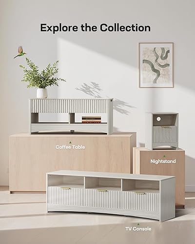 Vista 8 de Marsail Soporte de TV de 59 pulgadas de ancho para televisores de hasta 65 pulgadas, moderno centro de entretenimiento con paneles estriados, 3 Gris