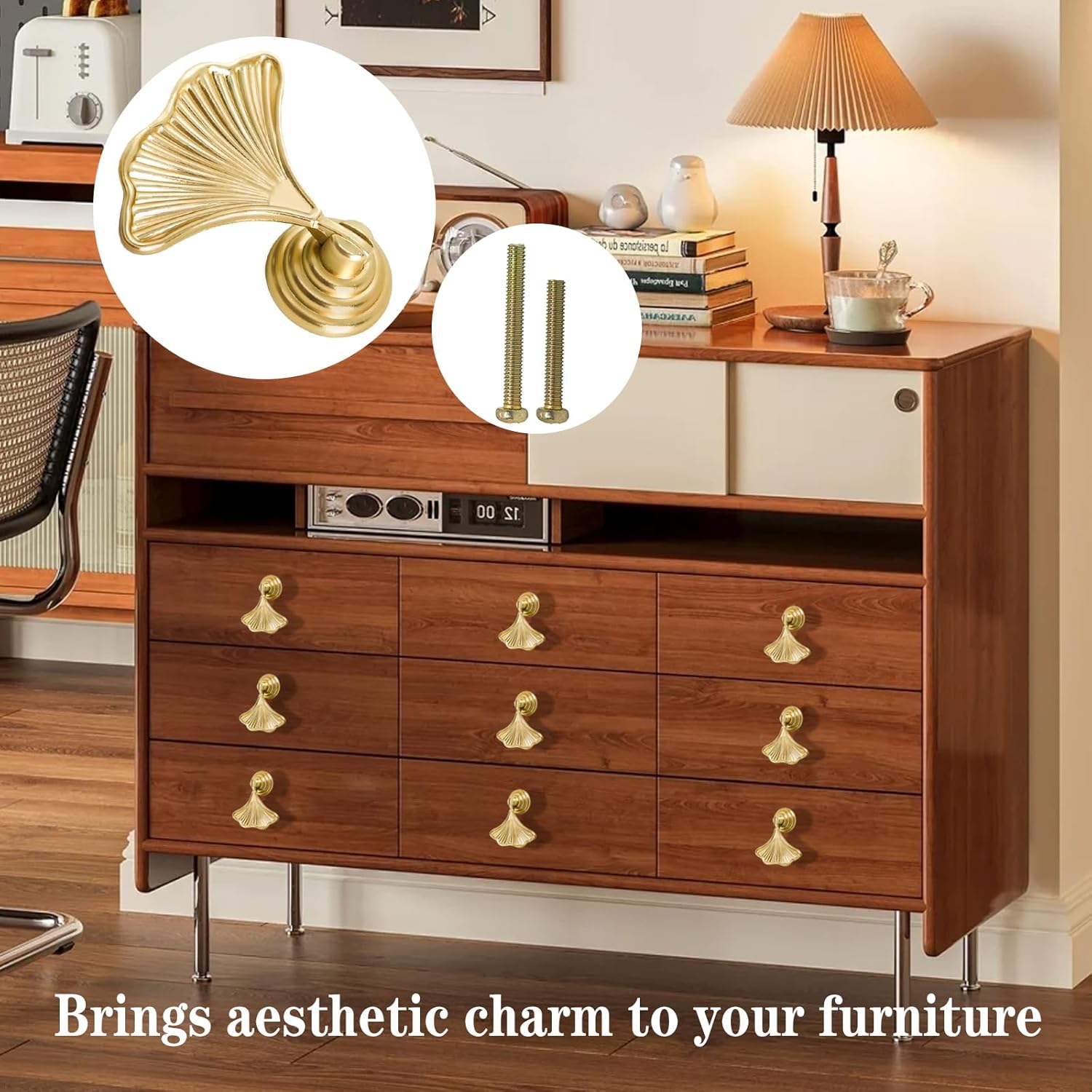 4 Pcs Decorative Golden Leaf Shape Knob Door Handle Cabinet Drawer Cupboard Pull Dresser Single Hole Knobs Handles for Kitchen Furniture Cabinet Wardrobe Cupboard