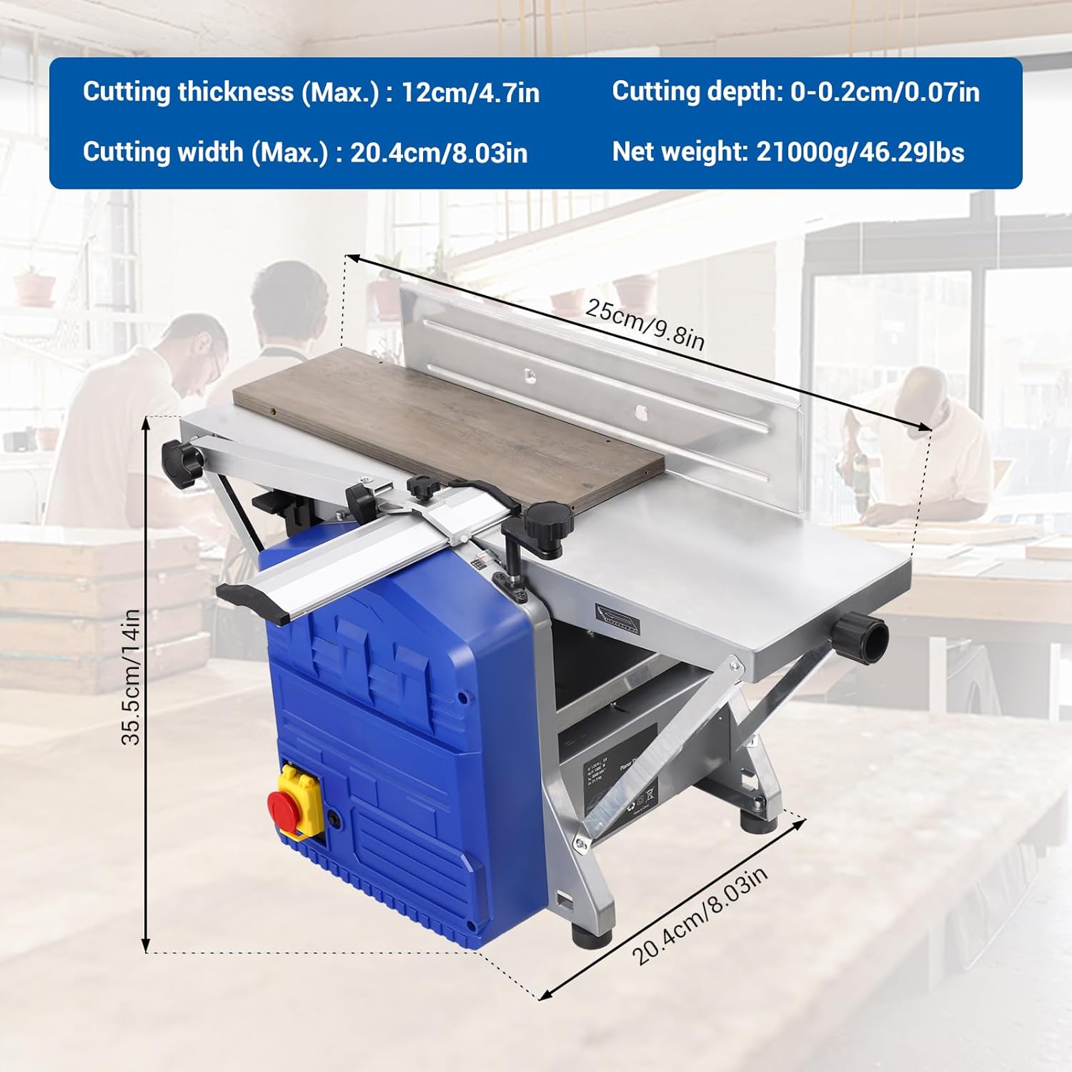 IDEALHOUSE Power Benchtop Planer, Adjustable Depth Benchtop Planer, Low Dust & Low Noise Worktable Thickness Planer for Hard & Soft Wood Planing & Thicknessing,1250w Powerful