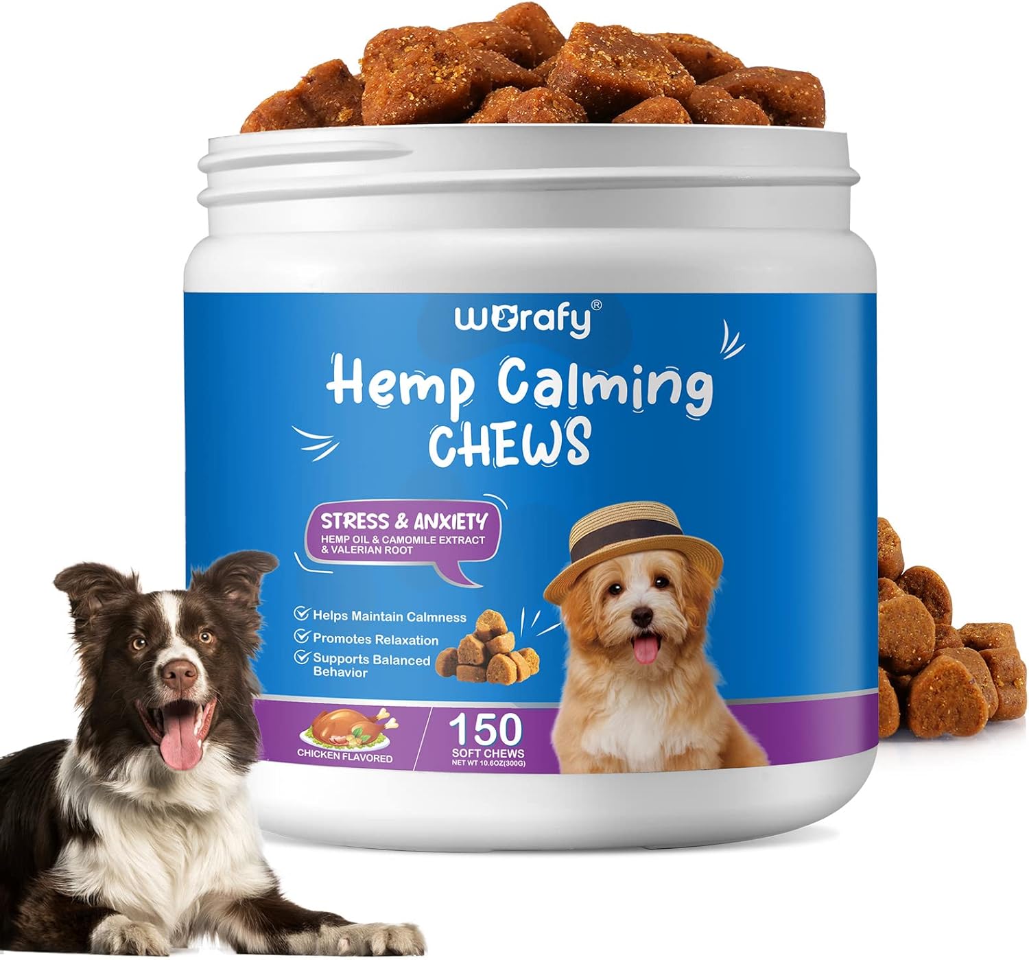 HRAMEX Calming Chews for Dogs,150 Counts Chicken Flavor Dog Calming
