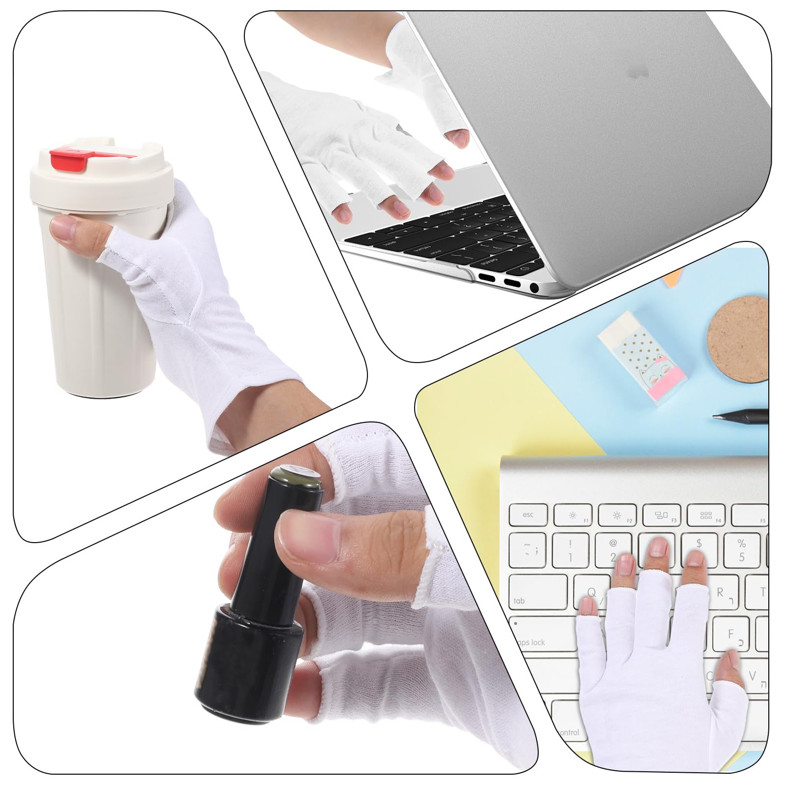 Gants en coton blanc sans doigts lot de 2 paires résistants transpiration respirants eczéma séchage mains sommeil spa