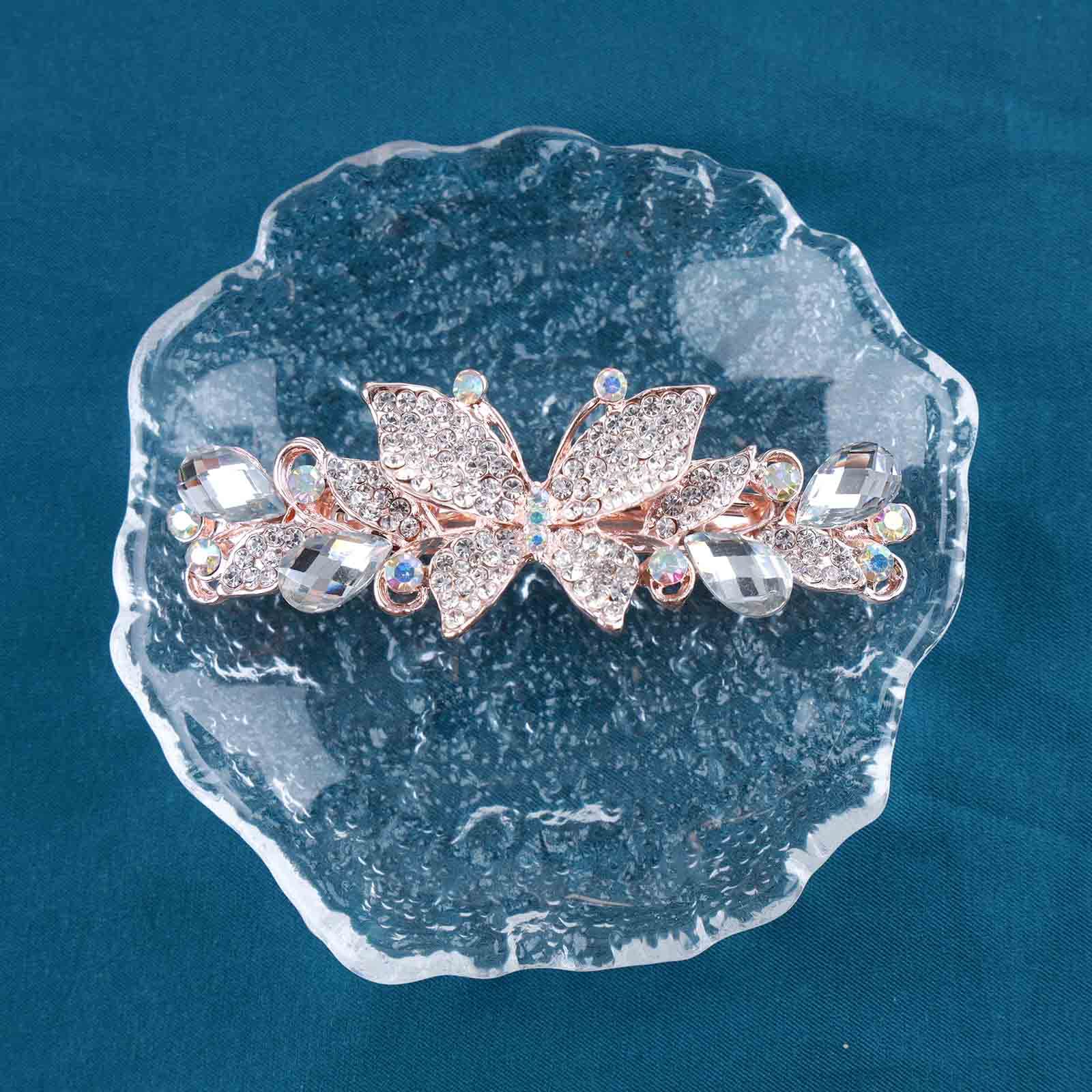 Barrette Cheveux Papillon Dorée – Topaze Et Cristal Ambre – NY FASHION ACCESSORIES – Neuf