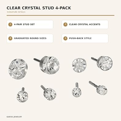 Guess Cubic Zirconia Stud Earring Set, Silvertone, 4-Pack