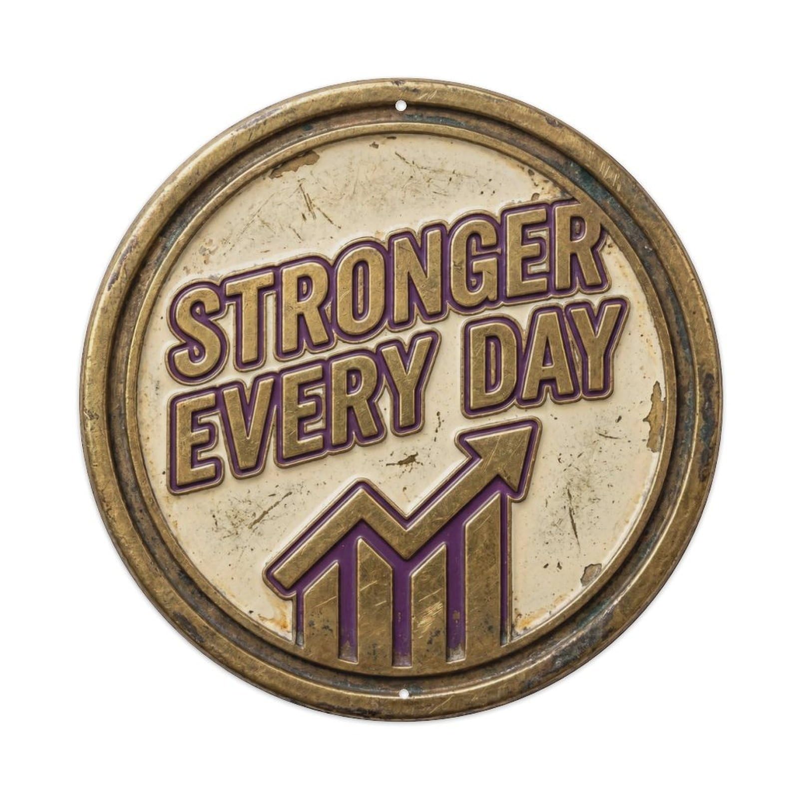 Fqcyn Style Stronger Every Day Nostalgic Workshop Ornament Retro Slogans Metal Tin Sign Plaque Wall Decor For Cafe, Club Bar, Office, Home Garden Round Metal Poster 8X8inch