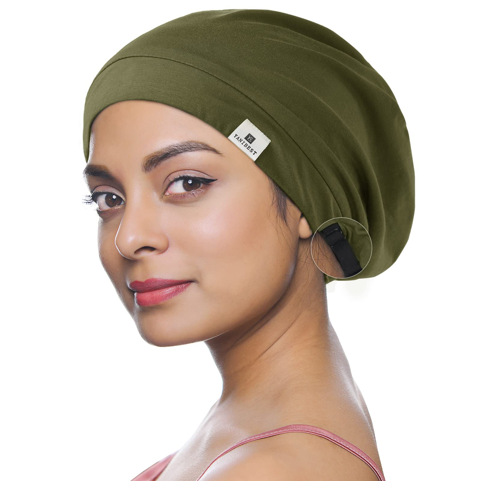 YANIBEST Satin Lined Sleep Cap Slap Hat - Night Cap for Pineapple Hair No Fadding Adjustable Satin Bonnet for Women