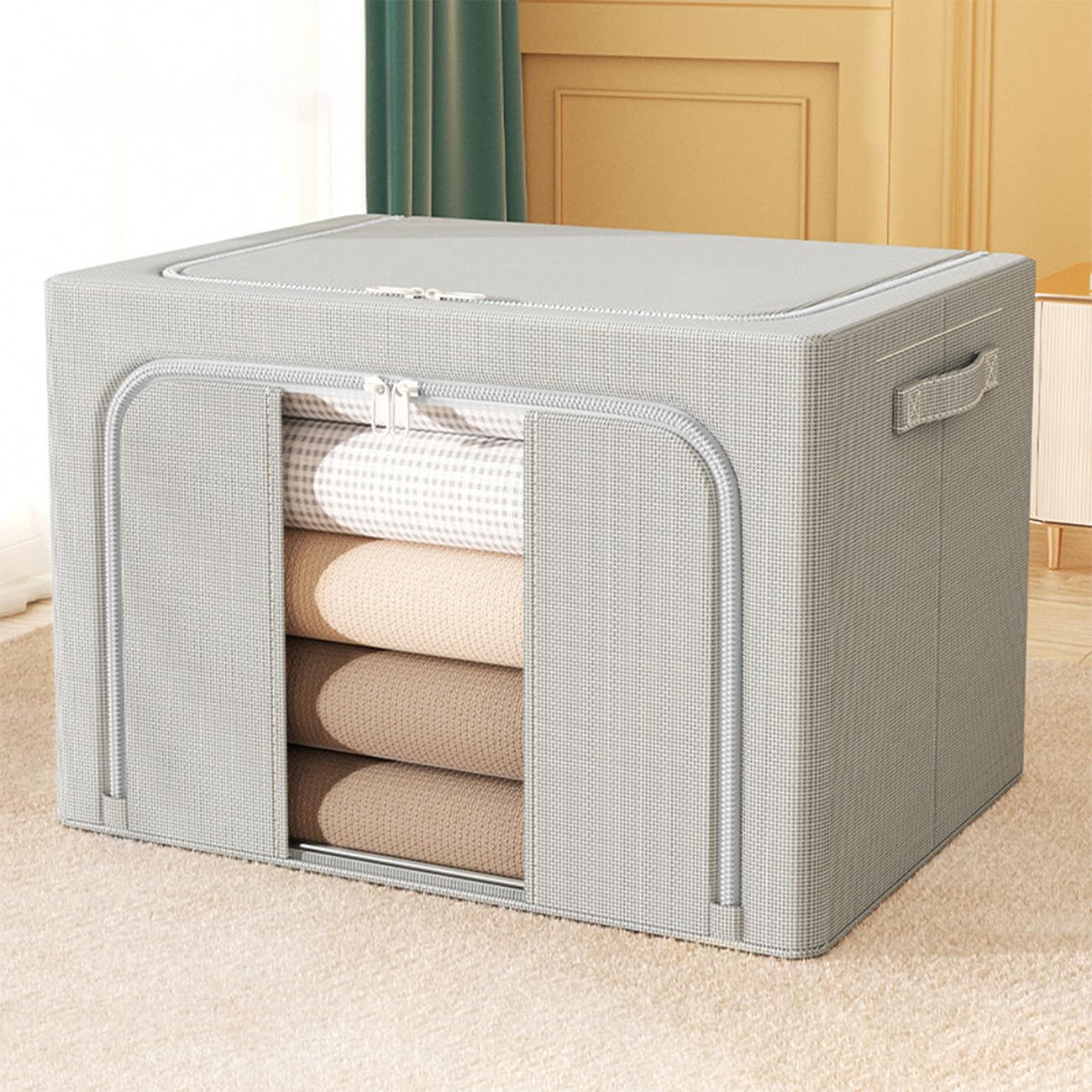 KLONOXClothes Storage Bag, 100L Super Large Capacity Foldable and Stackable Clothes Storage Bag for Oxford Cloth Wardrobe with Window and Handle to Store Bedding, Blankets, Toys, Books.(2 pack, Grey)