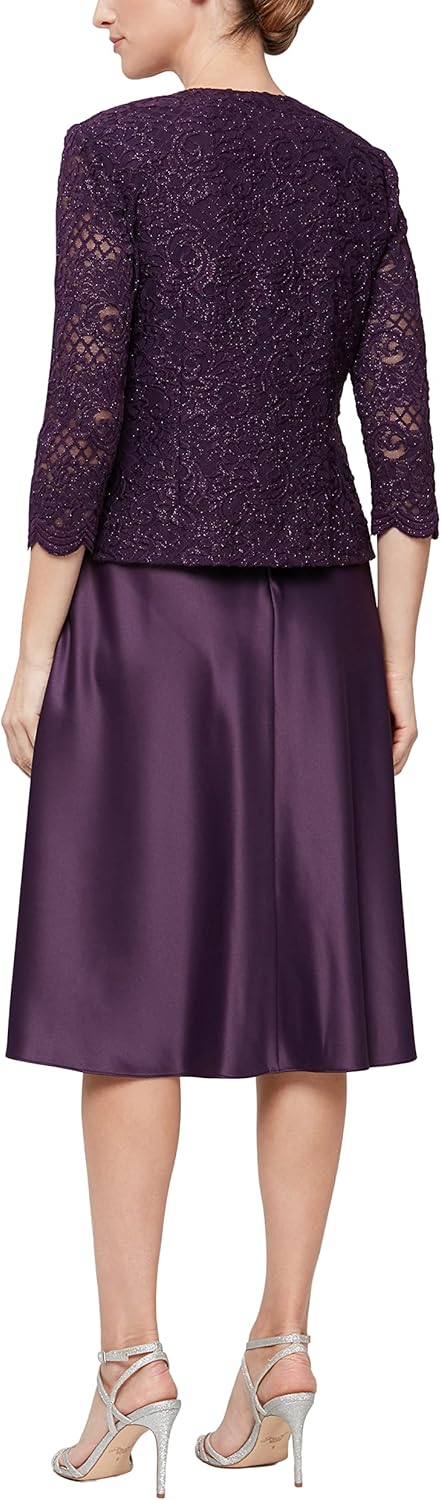 Alex Evenings Womens Tea Length Mock Dress with Sequin Jacket (Petite and Regular Sizes) - Image 2