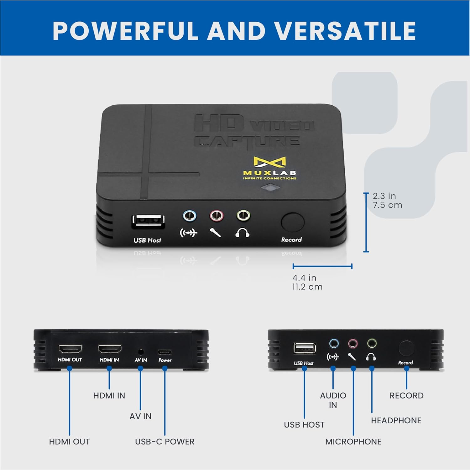 MuxLab Video Capture Recorder Device | HDMI to USB Recorder | Capture Video 1080P 60FPS | Save 1080P 30FPS | for PC, Game Consoles, TV Set Top Boxes | No Driver Required | Portable Game Recorder