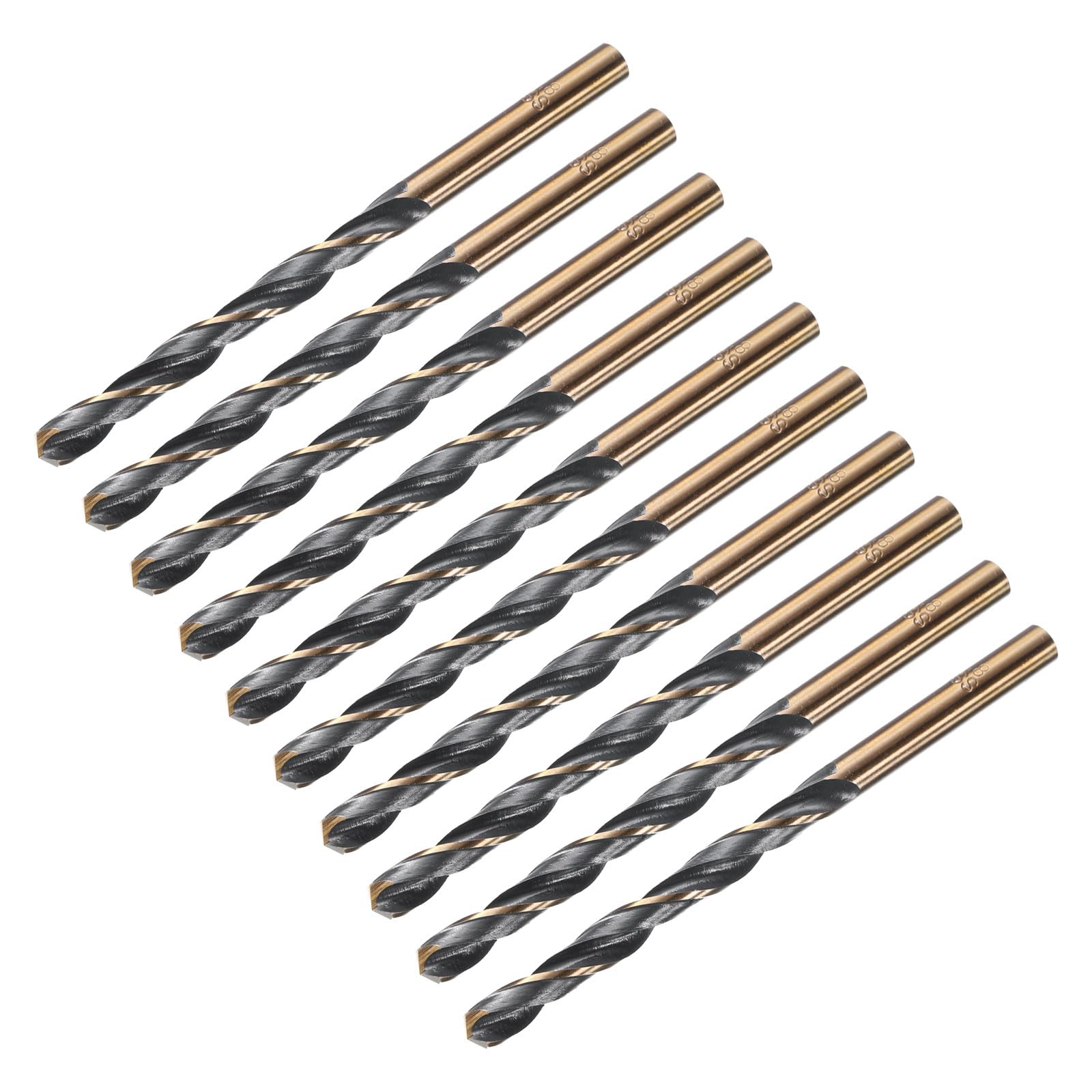 uxcell 10pcs Straight Shank Twist Drill Bits 5.8mm Gold Titanium & Black Nitride Coated High Speed Steel (HSS) 4341 with 5.8mm Shank for Stainless