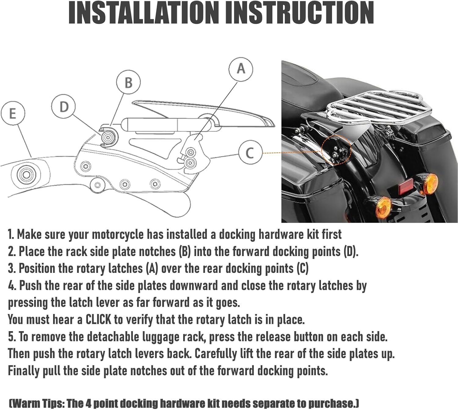 Chrome Detachable Luggage Rack 2-Up Mounting Rack Fit for Harley Touring Road King Street Electra Glide 2009-2025 2021 2020 2019 2018 2017 2016 2015 2014 2013 2012 2011 2022 2023 2024