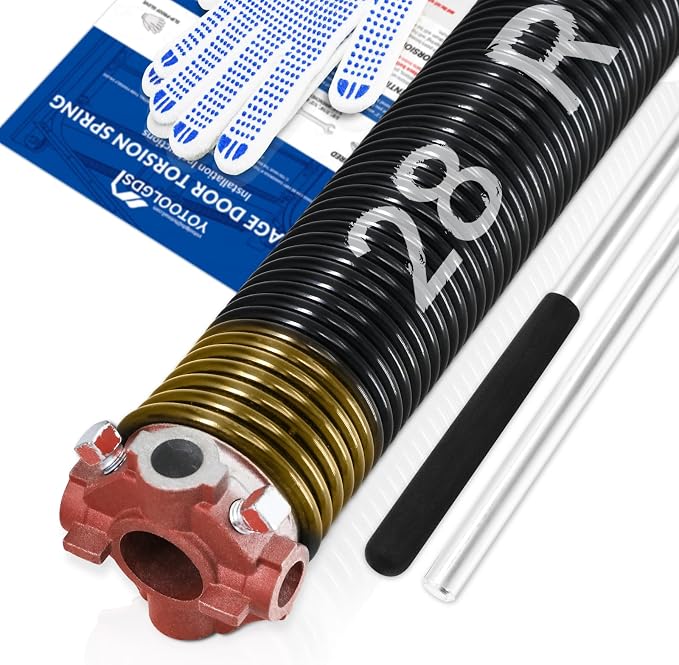 Right Hand Wind（Red Cone）2" Garage Door Torsion Spring with Non-Slip Winding Bars & Gloves, High Precision Electrophoresis Black