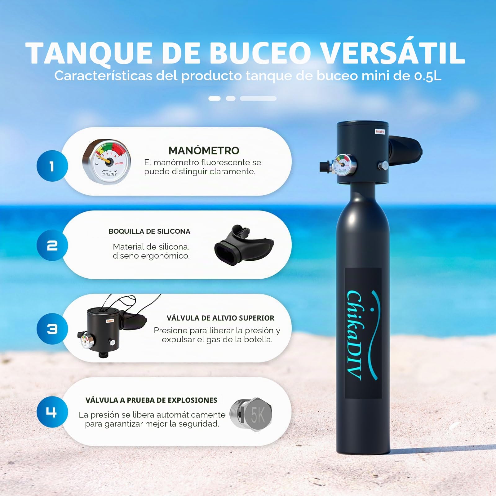 0.5L Botella Aire Buceo Mini Botella Buceo para Buceador Respirador Subacuático para Viajes Buceo Equipo de Buceo para Nadar Rescate