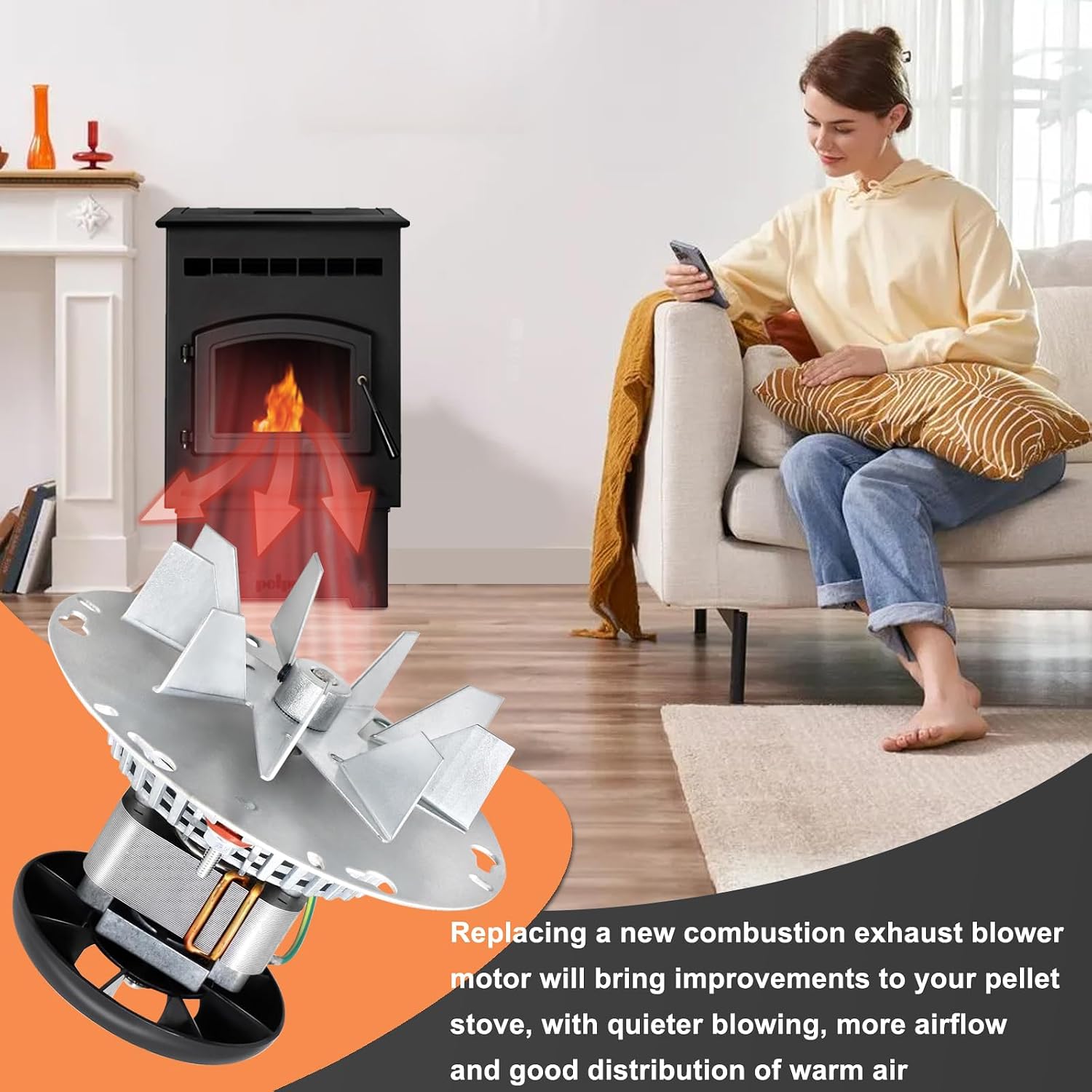 Hiorucet 812-4400 Exhaust Blower Motor for PelPro PP130 PP60 PP130-B PP70 PPC90 TSC90, Quadra-Fire Castile, Santa Fe, Contour, Outfitter, Heatilator Eco Choice PS35, Pleasant Hearth PH50CABPS