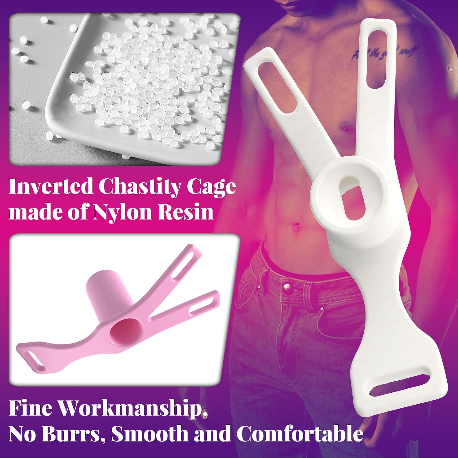 Lightweight Cock Cage with Black Anti-Fall Belt Inverted Chastity Lock Sissy BDSM Bondage Sex Toys for Men,Women (Pink,Large)