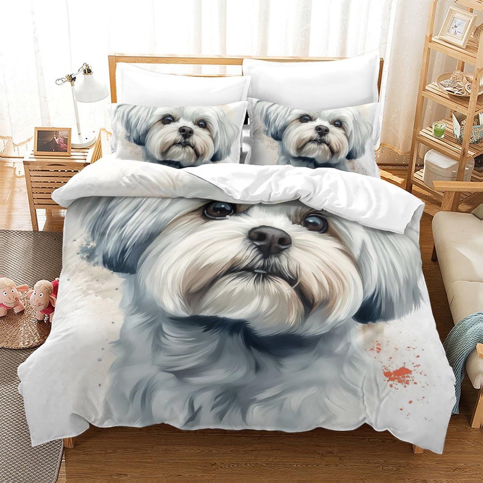 Housses de couettes chien 3D anti-plis et douces pour lit double 200x200