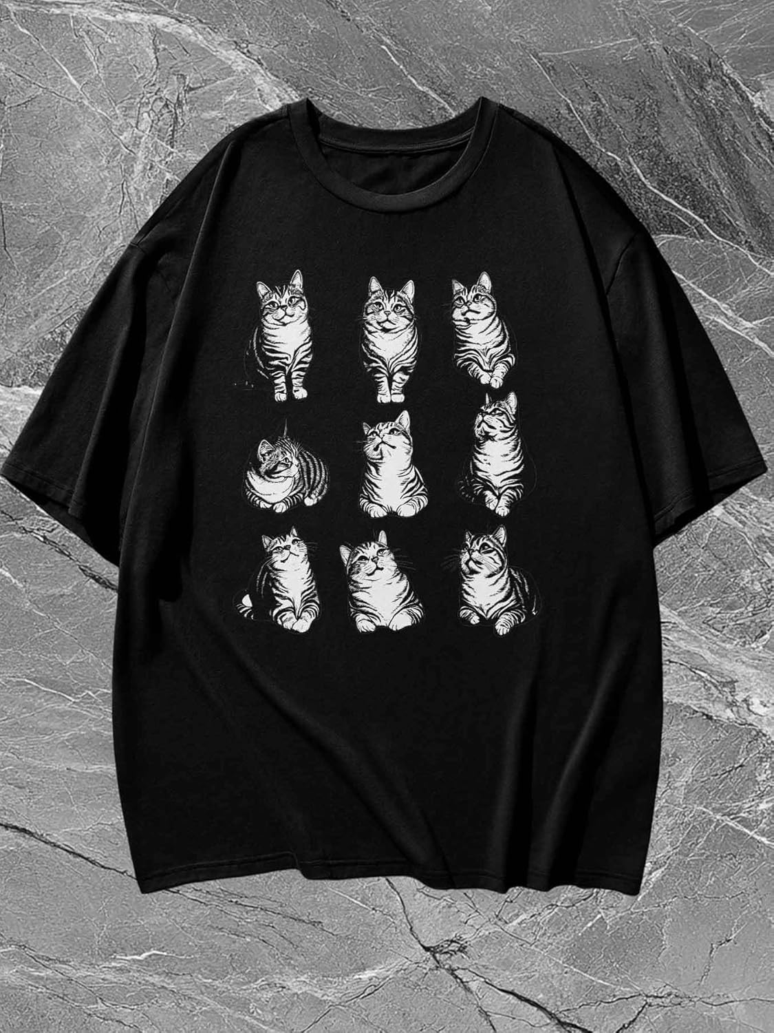 Men's T-Shirt Cute Cat Graphic Tees Cotton Short-Sleeve Casual Tops Animal Printed T-Shirt - Image 6