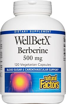 Natural Factors WellBetX Berberine - Daily Supplement Supports Metabolic Health - Formula Supports Healthy Heart - Gluten-Free & Vegan - 120 Vegetarian Capsules (120 Servings)