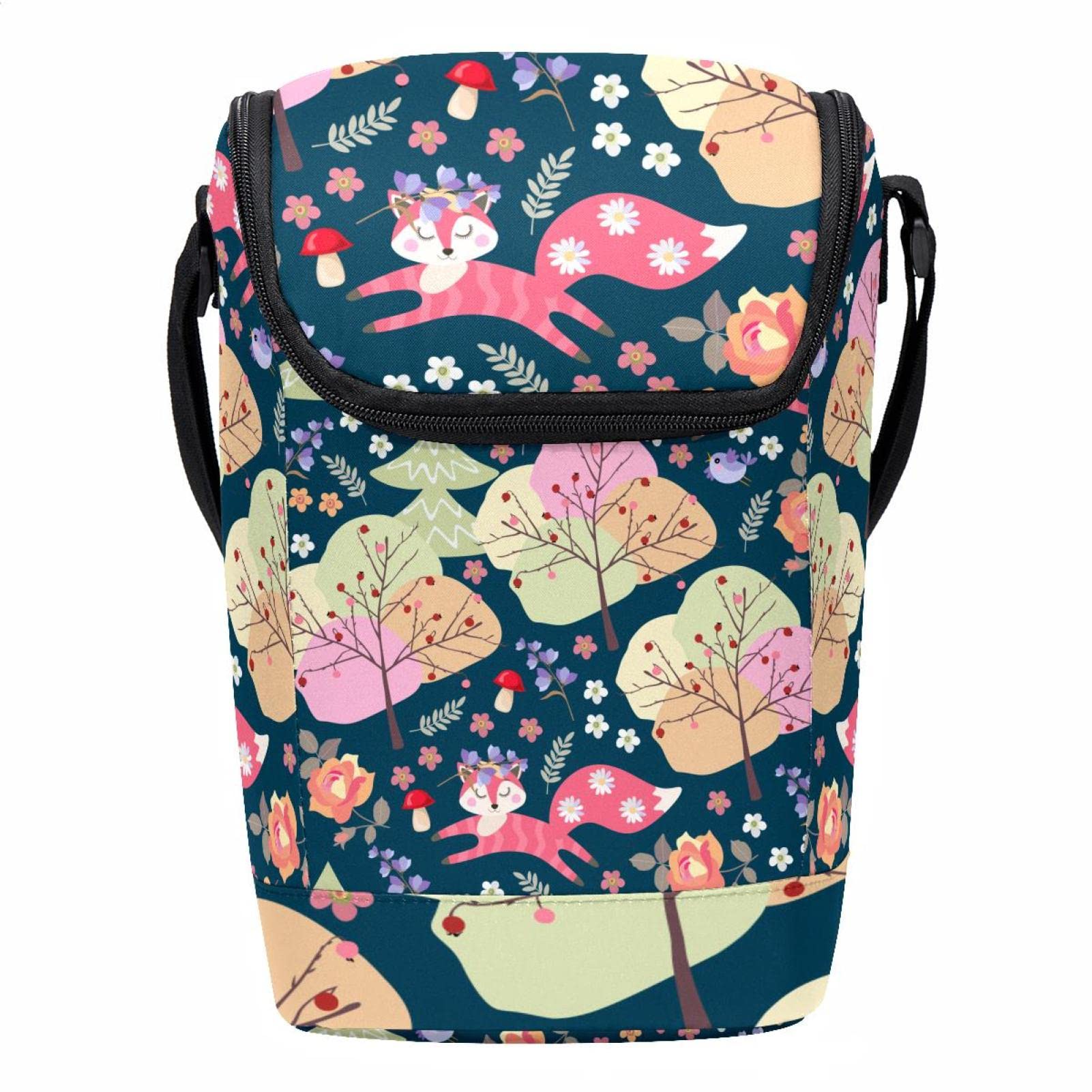 Bolsa de almuerzo aislante con cremallera fiambrera portátil fox floral de gran capacidad