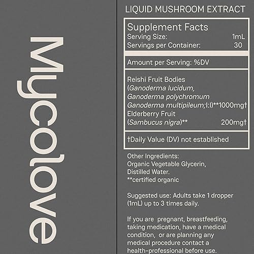 Miniatura 4 de Mycolove Farm Tintura orgánica de hongos Reishi y saúco, tintura de equilibrio natural y aumento, extracto corporal fructífero, certificado USDA