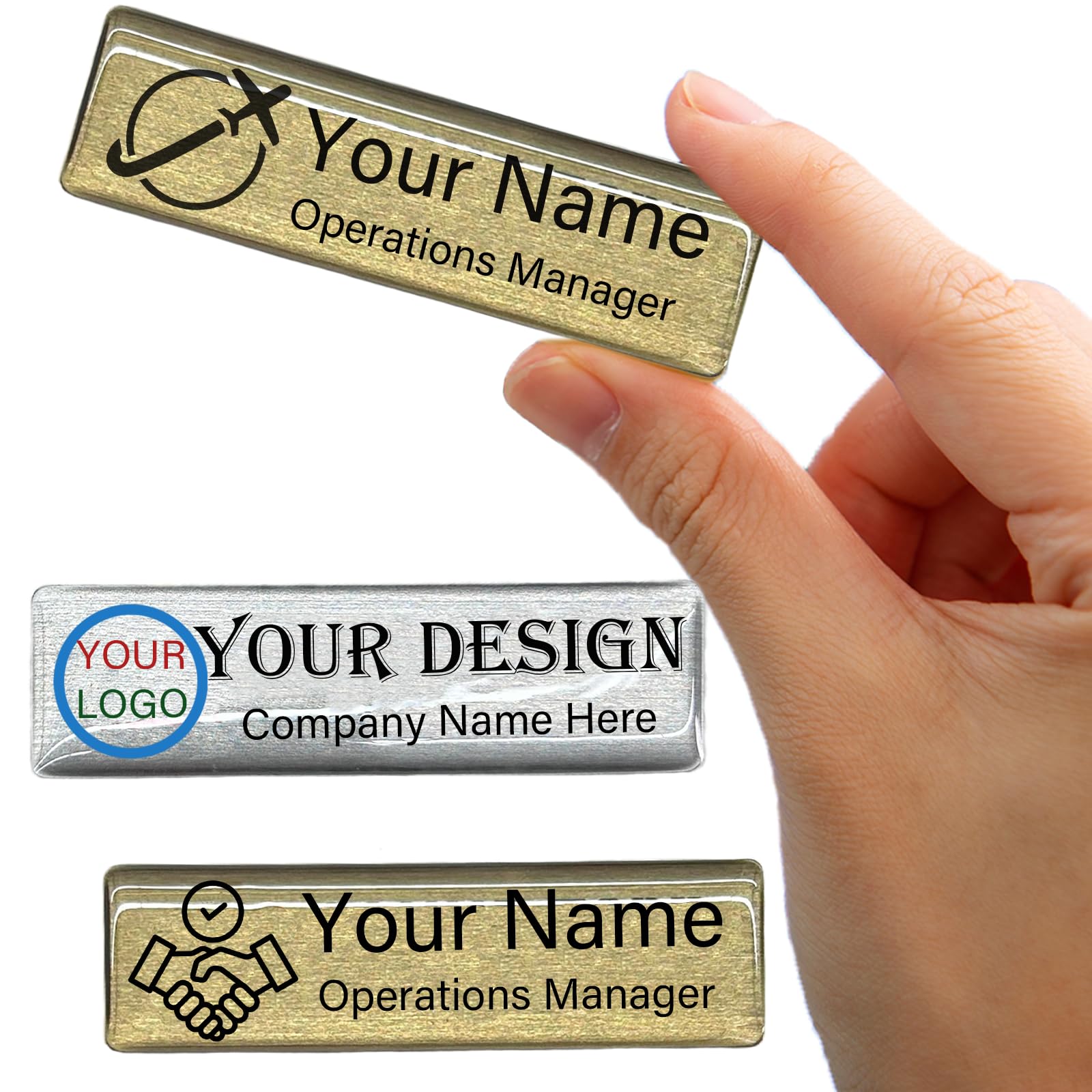 XRLSG Personalized Magnetic Name Badge Custom Name Badge with Pin Metal Id Tags for Uniforms Clear Logo for Business Doctor Teacher Gold