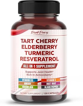 Tart Cherry Elderberry Turmeric Resveratrol - Rich in Antioxidants, Support Joint Health