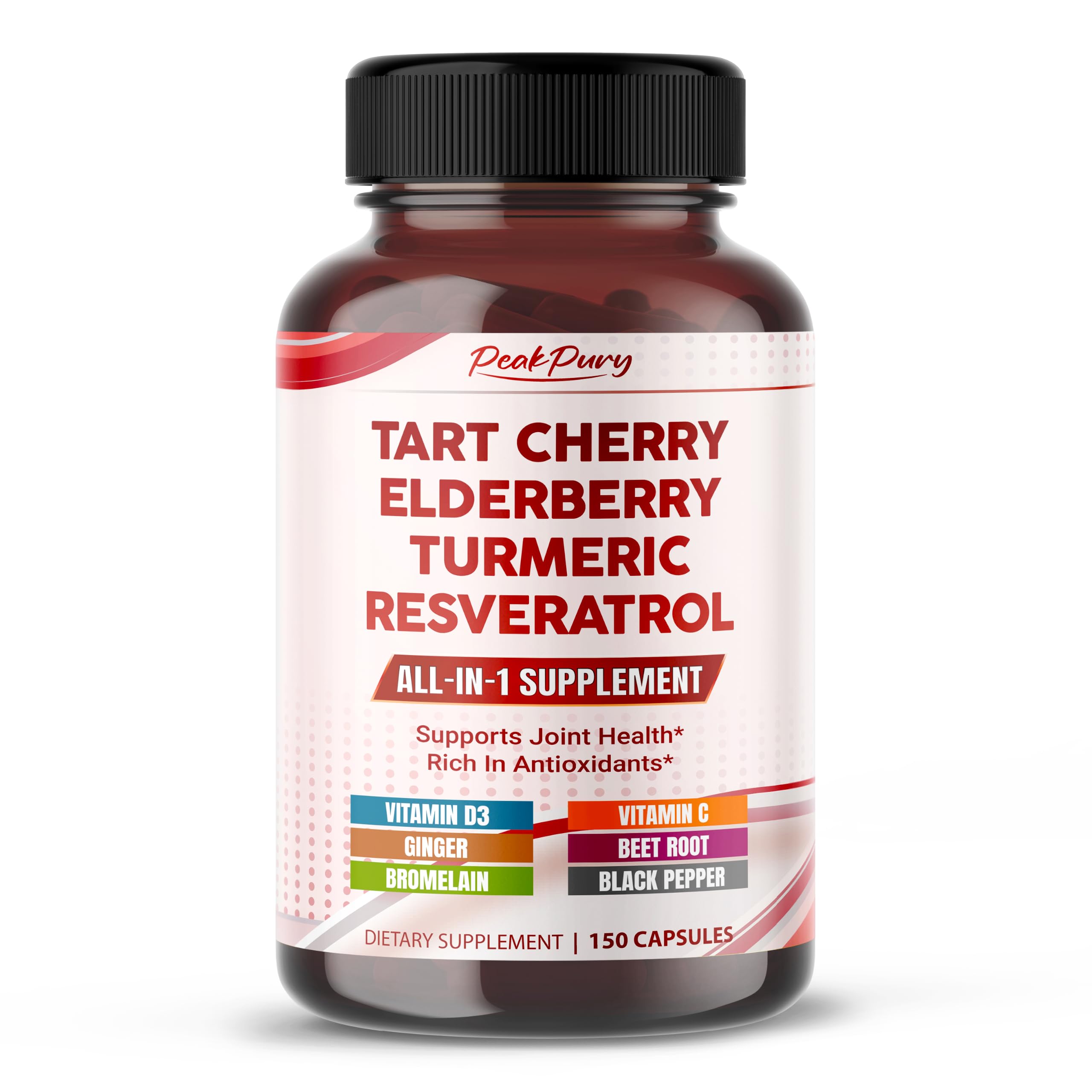 Tart Cherry 10-in-1 Formula with Elderberry & Turmeric, 150 Caps 150 count (pack of 1)