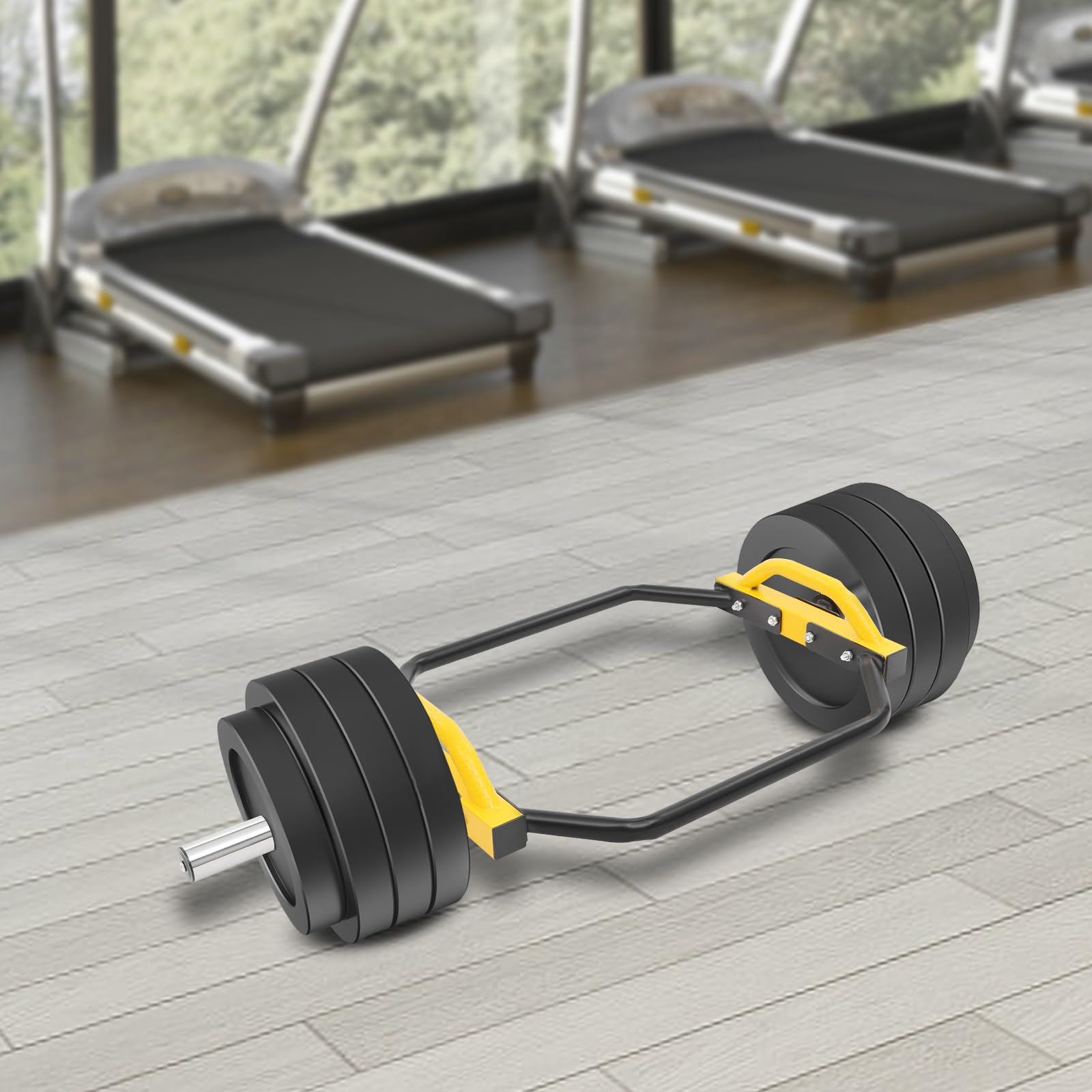 Sześciokątny design, wszechstronne zastosowanie sztanga do hantli Trap Bar 50 mm drążek Barre Hex z mankietami sprężynowymi, wygodne uchwyty do obciążeń do 150 kg, idealny do martwego ciągu i