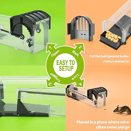 Miniatura 6 de Trampas humanas para ratones de 12 pulgadas de liberación sin contacto, fácil de usar, limpias, aptas para niños y mascotas (1 pieza negra)