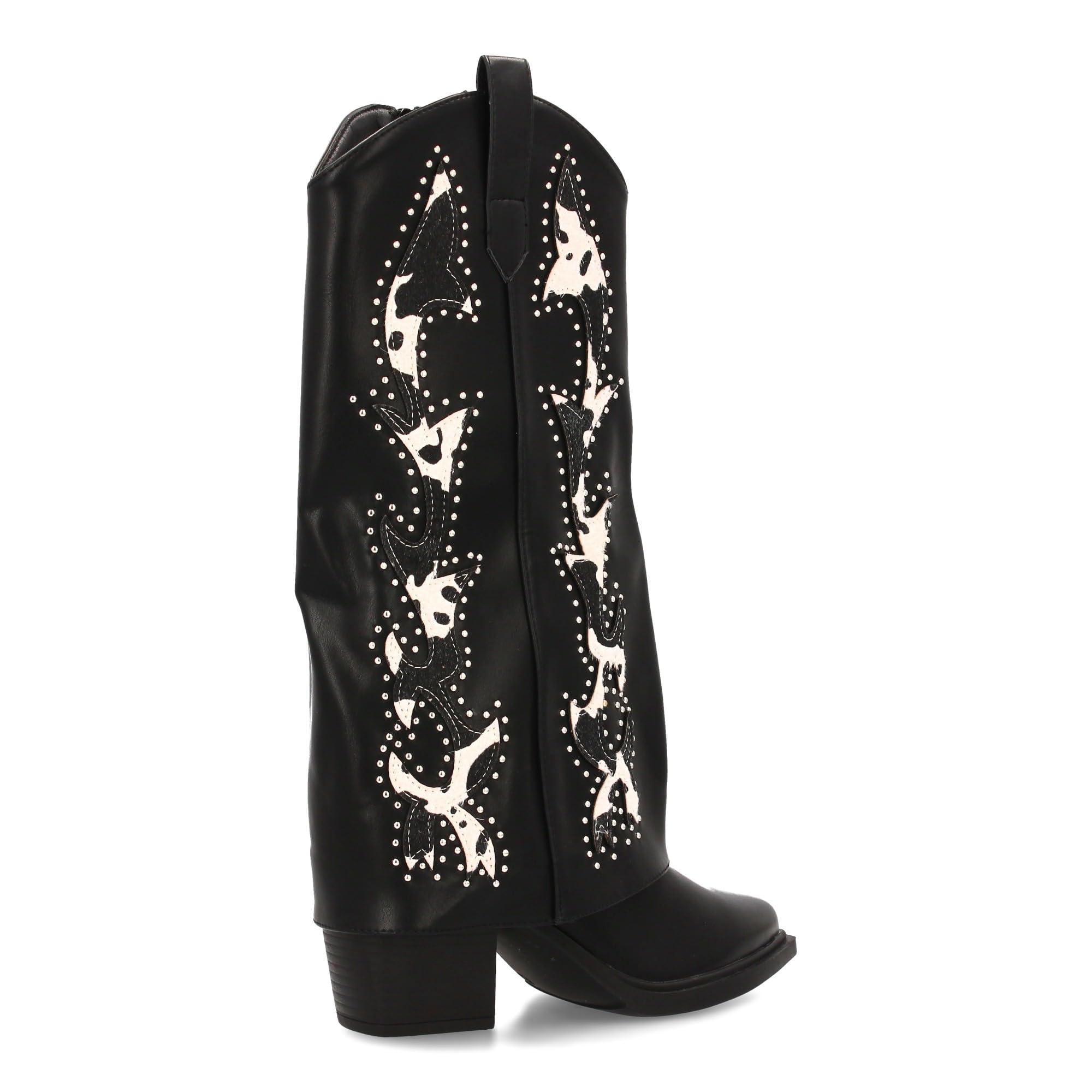 Bota Cowboy para Mujer con Estampados de Animal Print y Tachuelas Diseno Llamativo y Elegante. Ideal Otono Invierno.