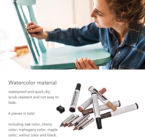 Miniatura 5 de Kit de reparación de muebles, marcadores de madera, marcadores de muebles de retoque, 6 marcadores de muebles para arañazos de madera, mesas de piso