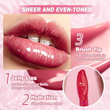 Peptide Infused Jelly Gloss, Summer Lip Balm, Full-Bodied, Smoothing, and Hyper-Glossy Shine, Plumping Glossy Finish Non-Sticky, Long lasting Moisture for Dry Lips (C)