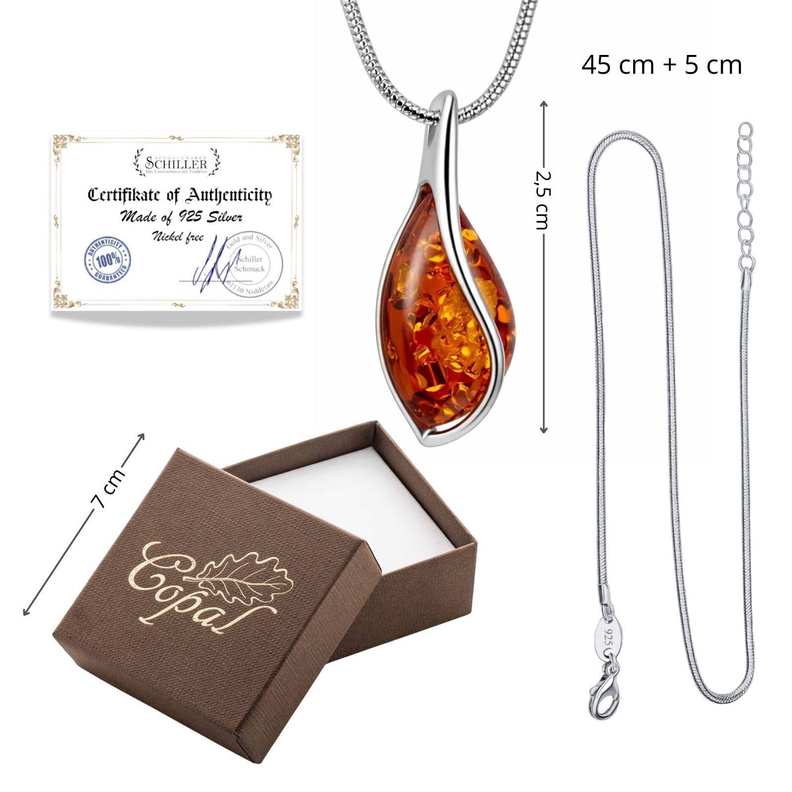 Collar De Mujer Con Ámbar Báltico Color Miel De Plata 925 Ajustable