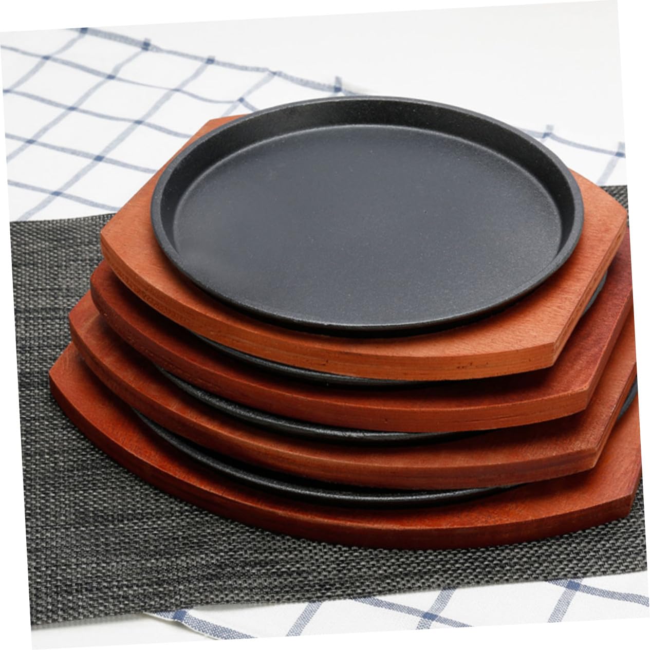 OUNONA Grillplatte Runde Antihaft aus Metall mit Holzbrett und Deckel Stab Resistant Oberfläche für Westliche Speisen und Grillgerichte