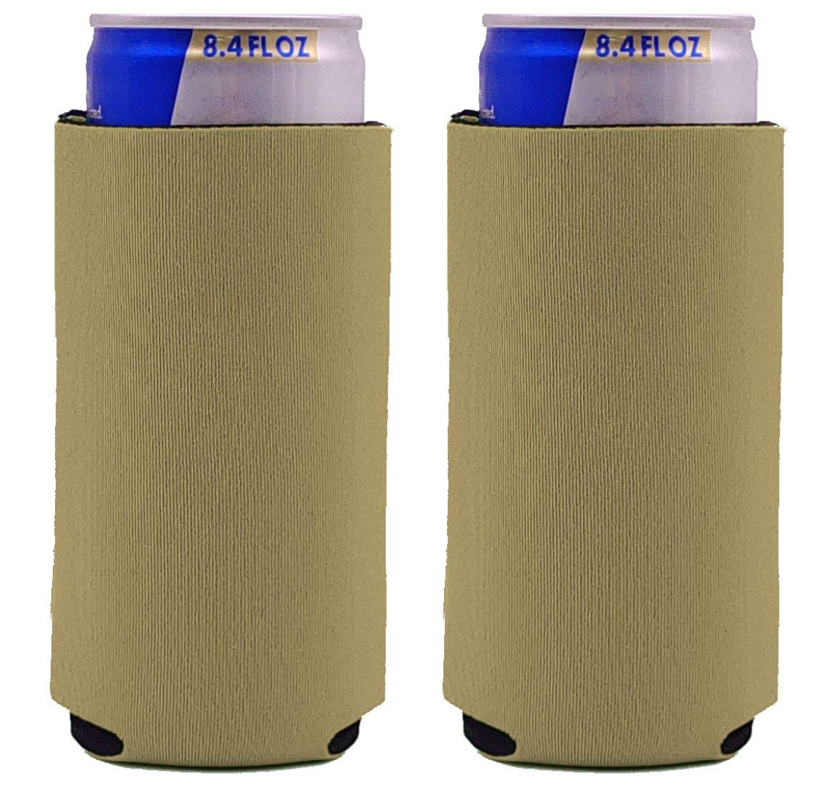 Blank 8.4 oz. Neoprene Collapsible Mini Slim Coolie (2, Khaki)