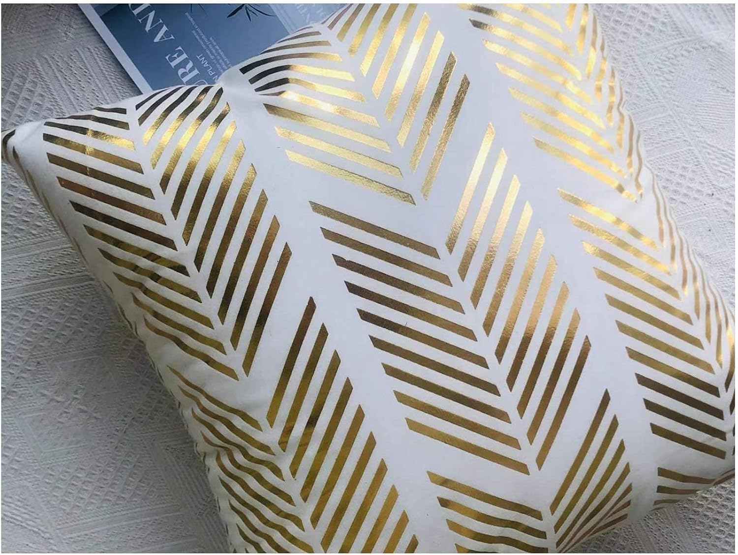 ZLINA Home Decorative Set of 4 Throw Pillow Covers Gold Foil Pillow Covers 18 ×18 Inch Geometric Square Cushion Covers Decor Couch Sofa Bedroom(White and Gold ) - Image 6