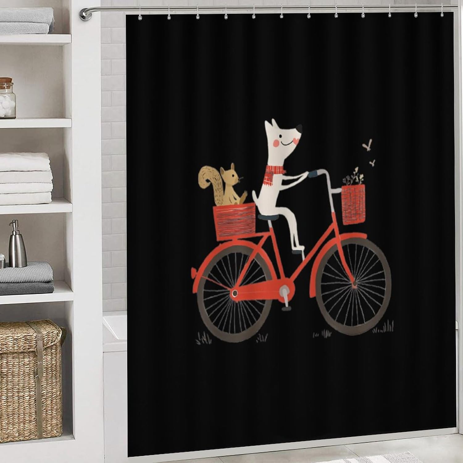 Dog and Squirrel are Friends Bathroom Sets with Shower Curtain and Rugs 4 Piece with U-Shaped Floor Mat Toilet Lid Cover