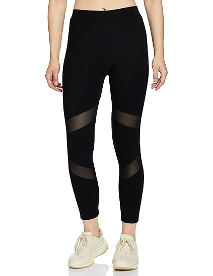Zotikfit Women Black Contrast Mesh Dry fit Skinny Stretchable Yoga Track Pants Sports Tights