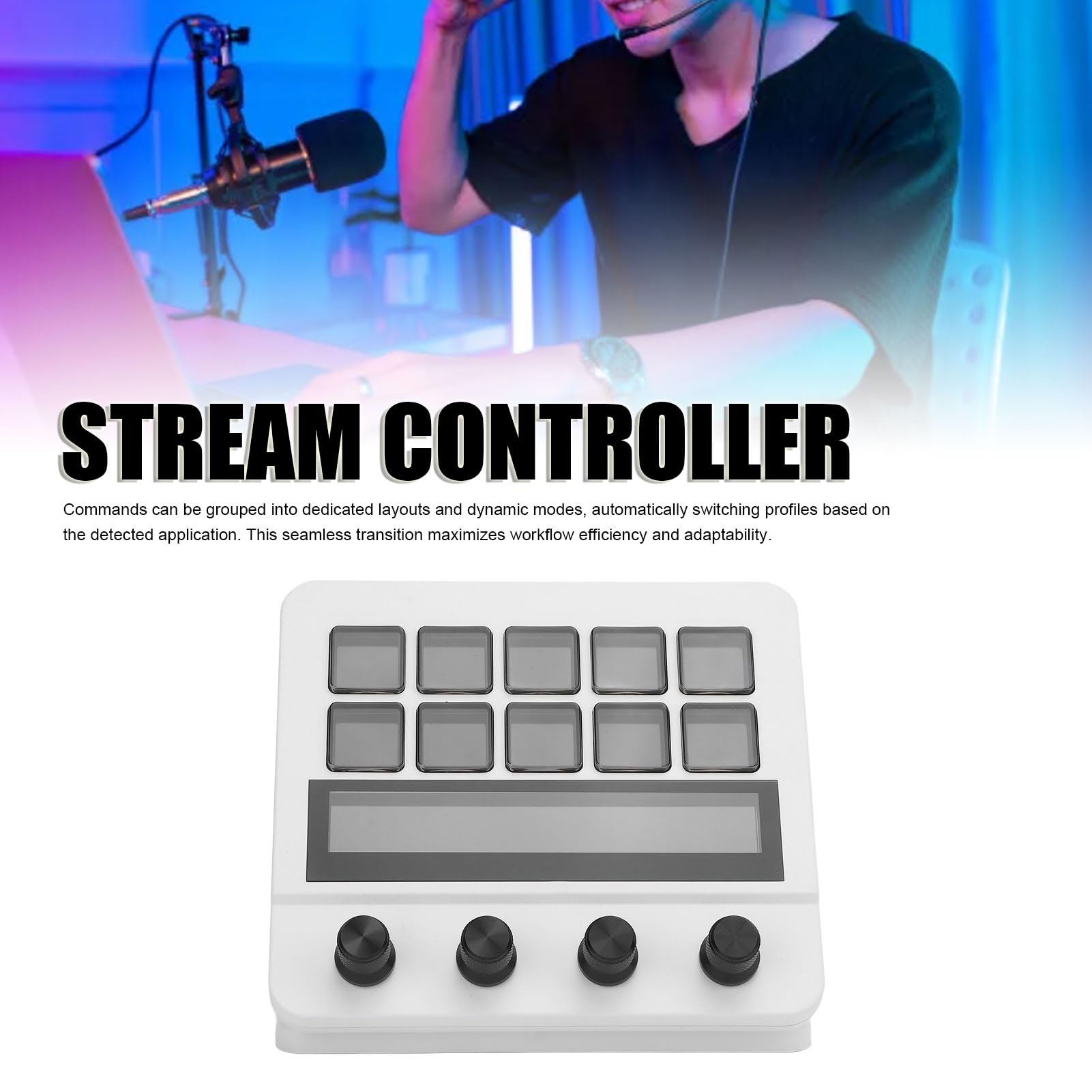 Stream Controller Deck, Anpassbare LCD -Tasten Stream Controller Stream Control Deck mit 10 Tasten -Dashboard -anpassungsfähige LCD -Tasten für PC -Streaming