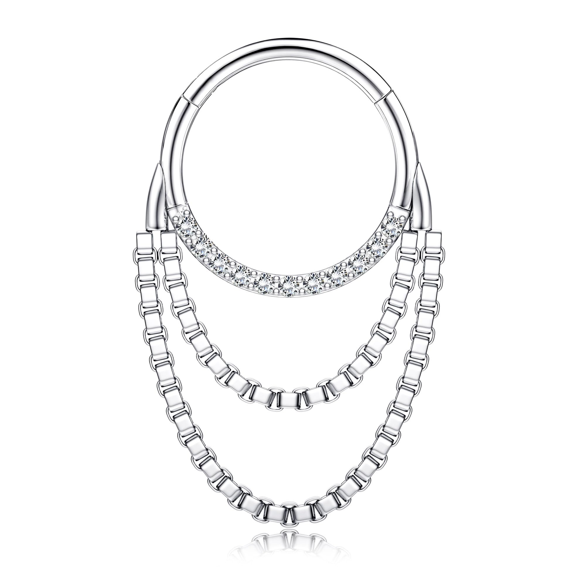 BodyBonita 16G/18G Septum Rings Clicker - 316L Stainless Steel Hinged Hoop Nose Rings for Women Dangle Earrings Hoop Cartilage Conch Piercing Jewellery Tragus Daith Helix 14k Gold Plated/Silver 8/10MM