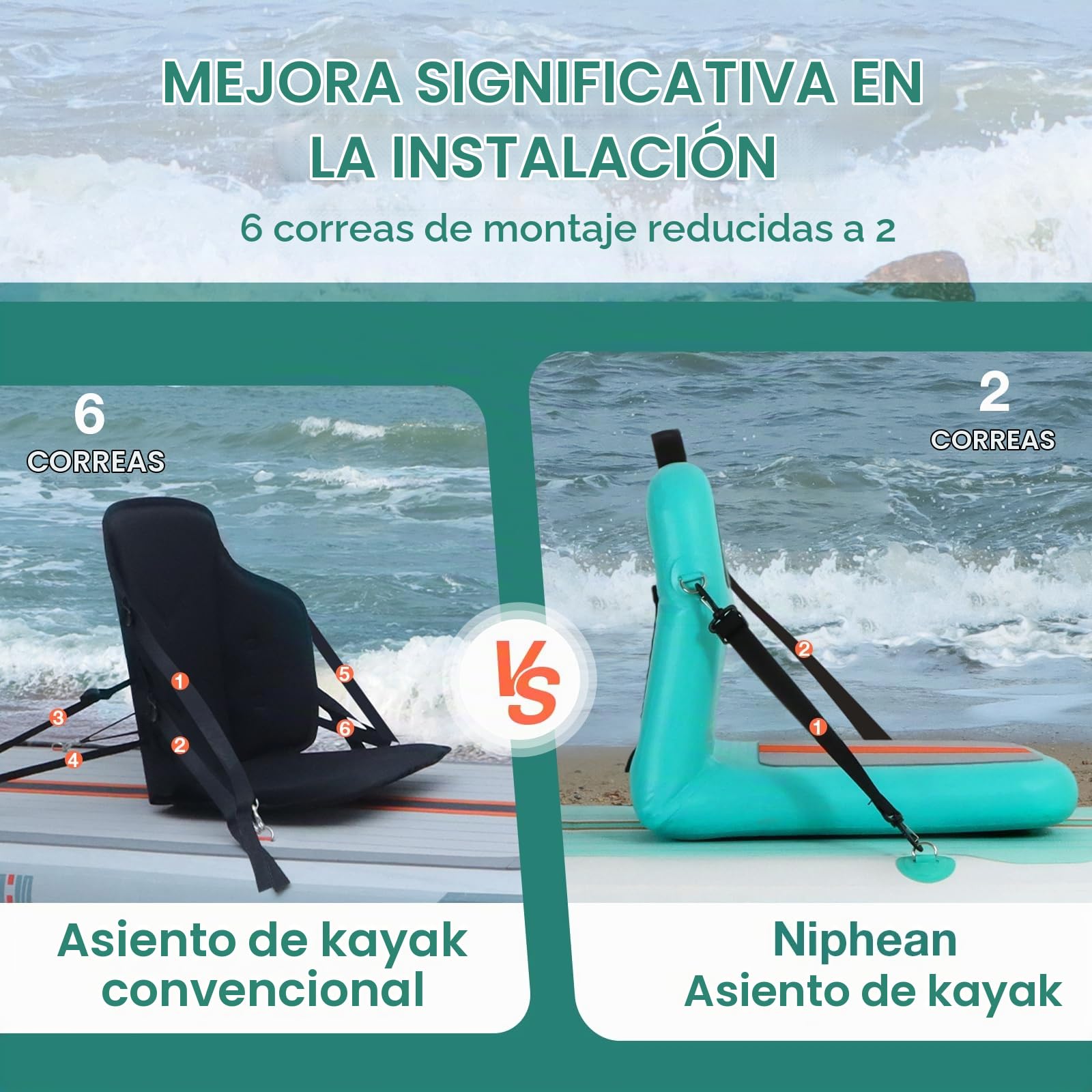 Niphean Asiento Paddle Surf Hinchable con Respaldo Ergonómico Kayak | Accesorios SUP Resistentes, Cojín de Asiento Kayak para Paddle Surf, Barco, Canoa y Uso Versátil