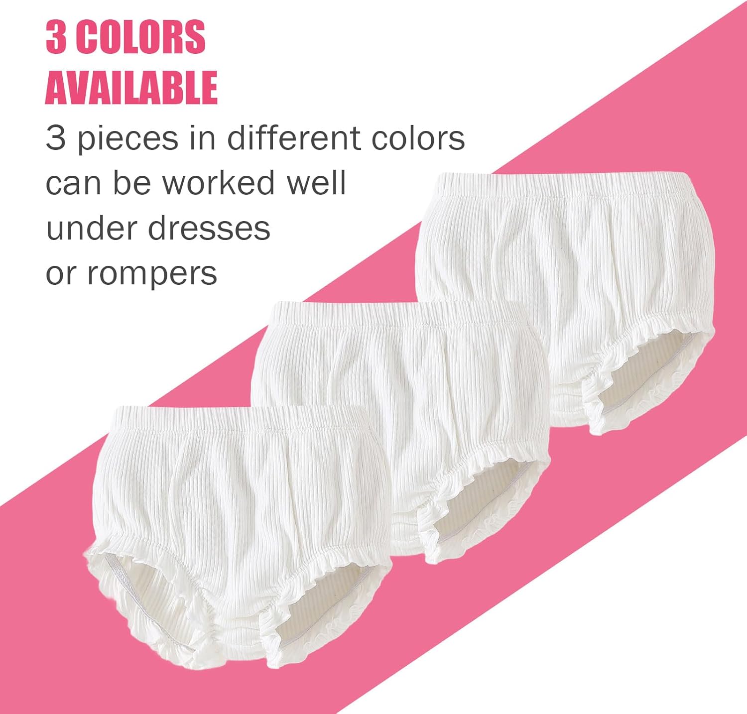 SOBOWO 3-Pack Bloomers for Baby Girls Diaper Covers Ribbed Ruffle Solid Triangle Baby Girl Shorts Summer Toddler Underwear - Image 5