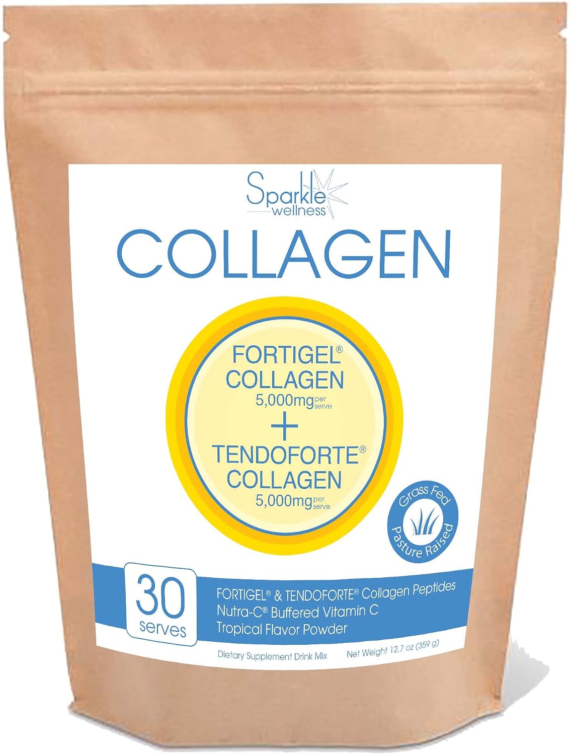 Sparkle Joint Boost (Tropical Coconut & Pineapple) [30-Serves] FORTIGEL & TENDOFORTE Non-GMO Hydrolyzed Collagen Peptides Protein Powder & Buffered Vitamin C Supplement Drink