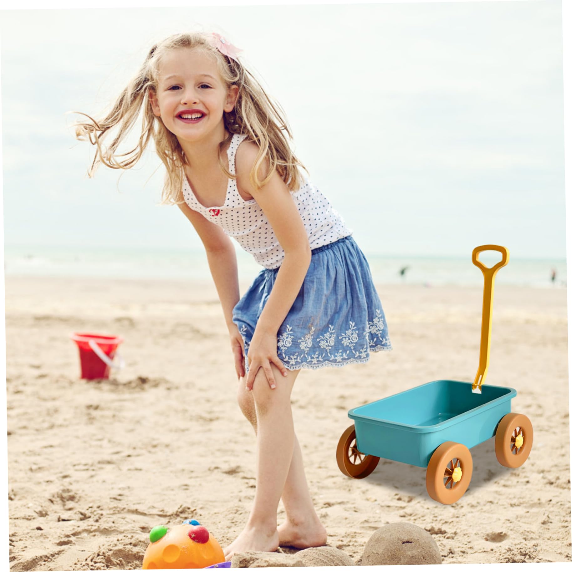 Carro de Juguete, Juguete de plástico para niños pequeños, Juguetes de Playa para niños de 15x11x7, 1 para Jugar Agua/Arena, Juguetes Verdes Reutilizables para el Verano, Playa Azul para