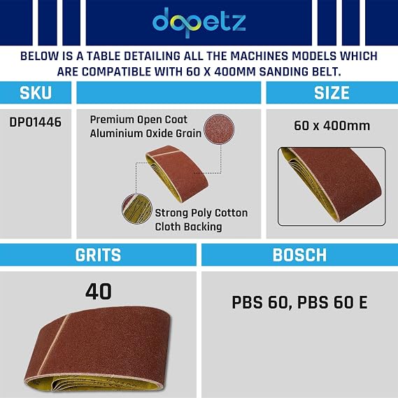 Dapetz ® 5Pcs Sanding Belts 40 Grits Aluminum Oxide Abrasive Fabric Sanding Belts 60 x 400mm Accessories Fit Bosch Sanders Grinding,Sharpening and Derusting