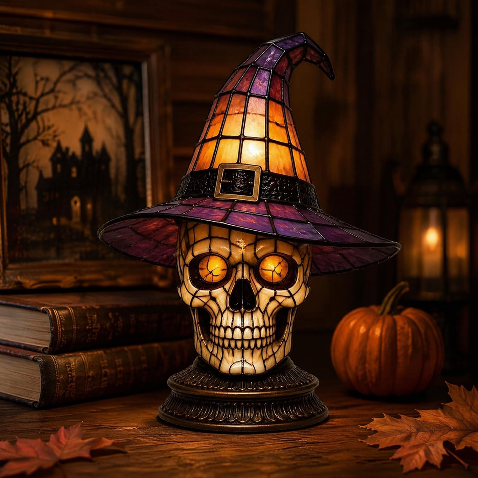 Stained Glass Witch Hat Lamp, Gothic Witch Hat Night Light