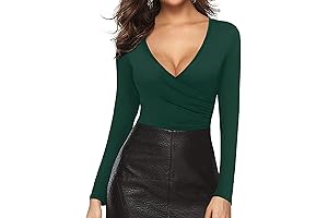 Emerald Temptation: Women's Cross Wrap Ruched Plunge Top