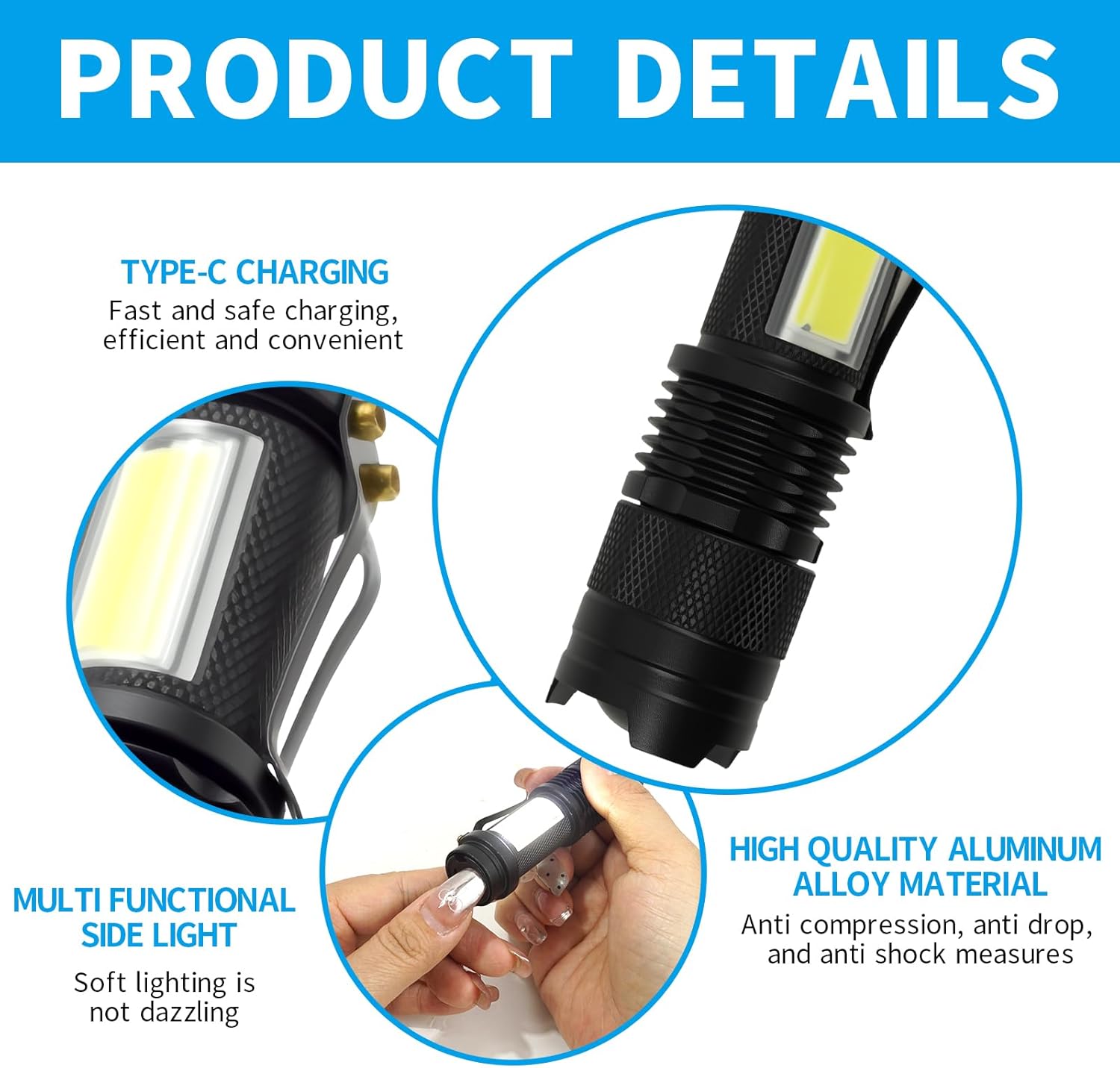 Mini LED Flashlight, High Lumen Zoomable Tactical Flashlight, Single Battery Powered Compact Torch for Camping, Hiking, Emergencies, Outdoor Adventures, Home Use, Pocket-Sized Portable Handheld Light