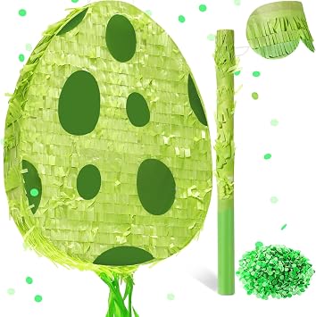 Lenwen Dinosaur Egg Pinata 16 x 12 x 3 in Pull String Dino Eggs Pinata Bundle with Stick Blindfold Confetti for Dinosaur Theme Birthday Party Game FavorGreen